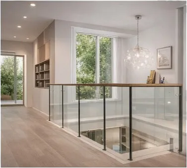 Glass balustrade on interior staircase landing