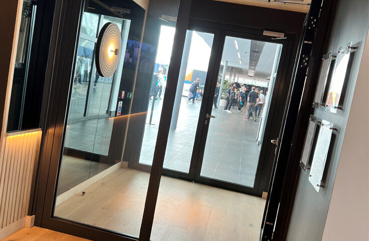 Aluminium fire screen doors on site