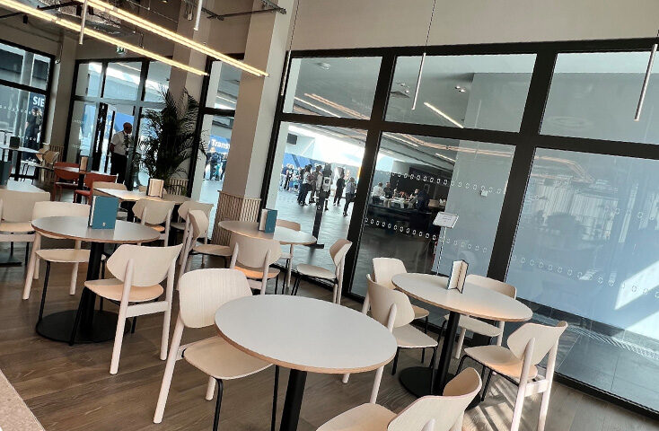 Aluminium fire screens in cafe setting