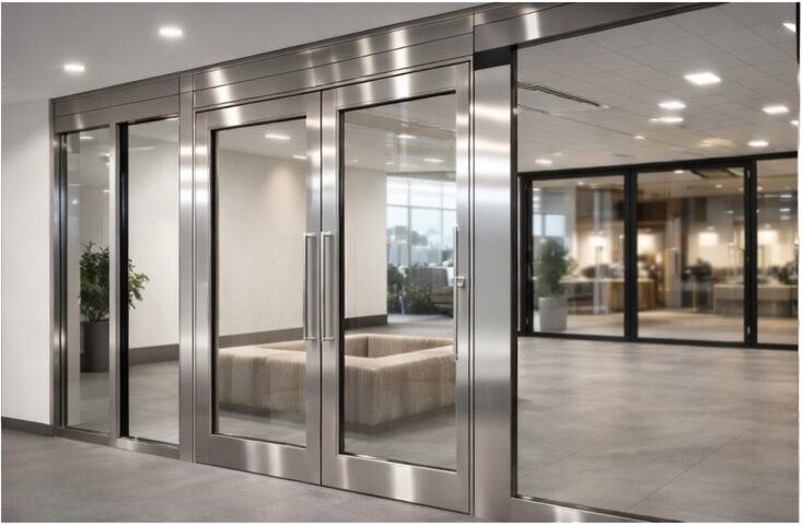 Stainless steel fire screen with double doors