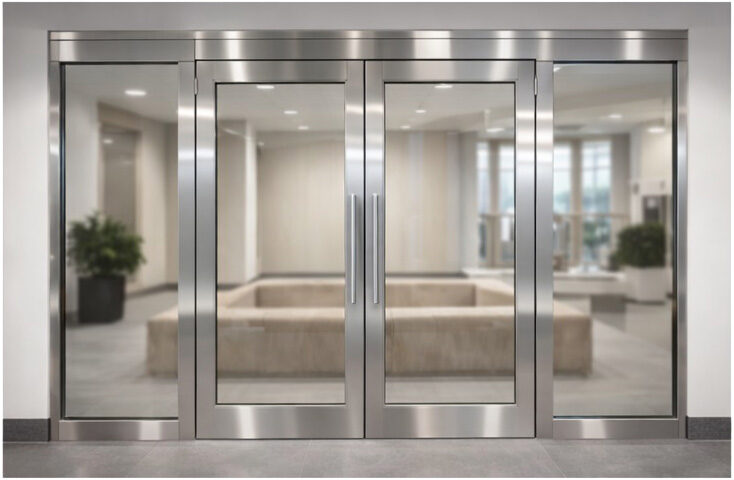 Stainless steel fire screen with double doors