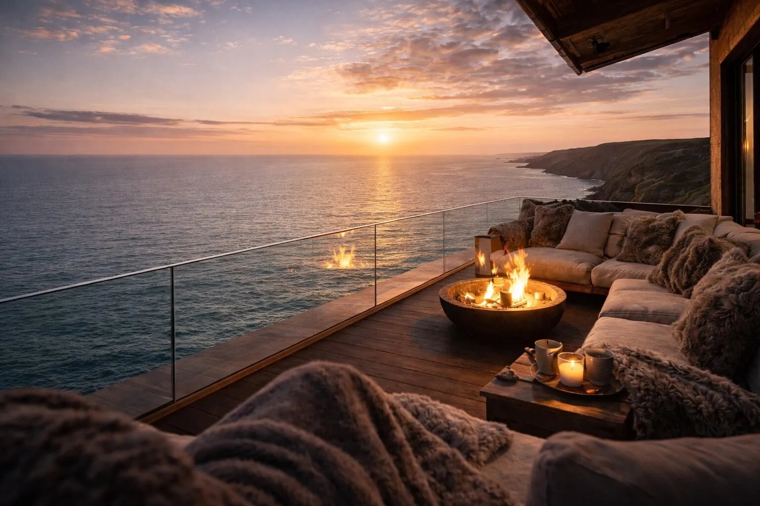 Frameless glass balustrade on coastal cliffside terrace
