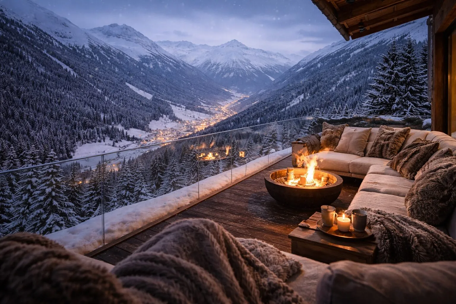 Frameless glass balustrade overlooking dramatic mountain coastline