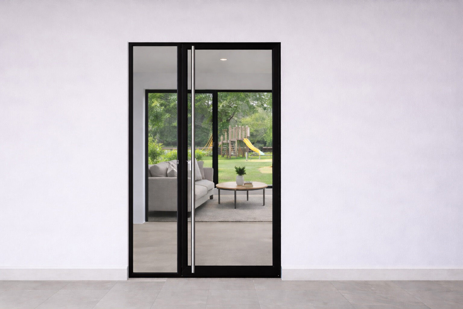 Single fire rated glass door with sidelight