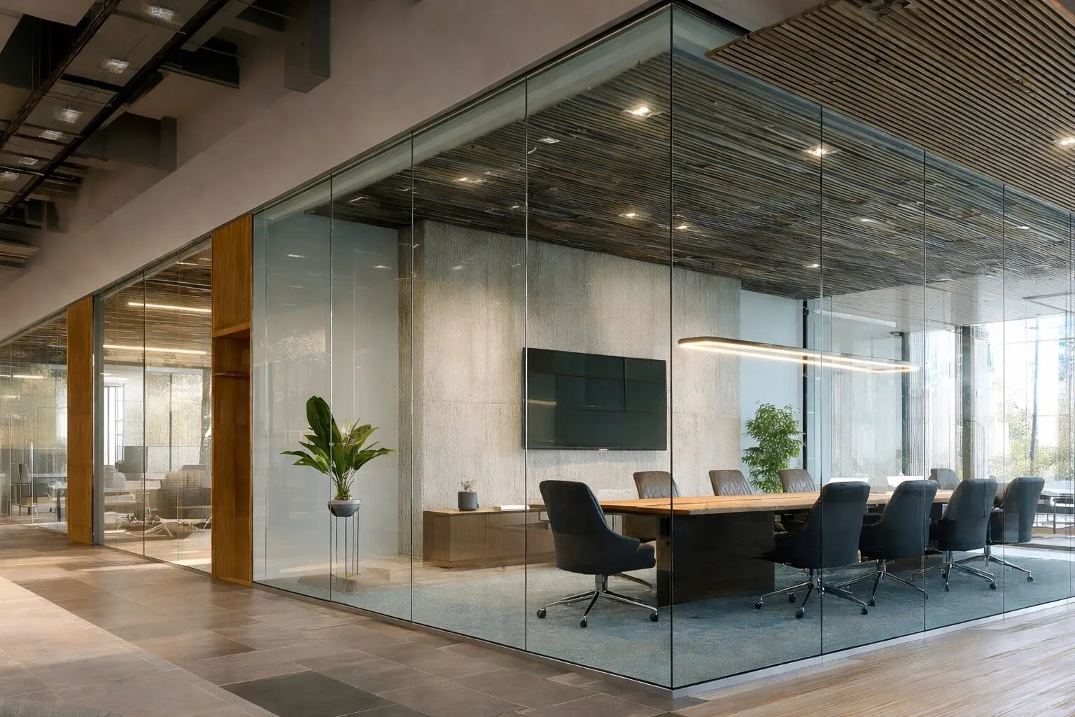 Switchable glass boardroom — clear transparency